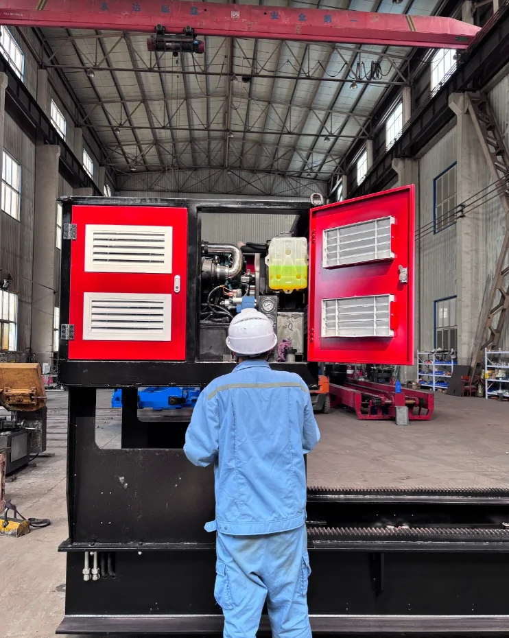 A Qingwei technician inspecting components inside the open power-unit enclosure